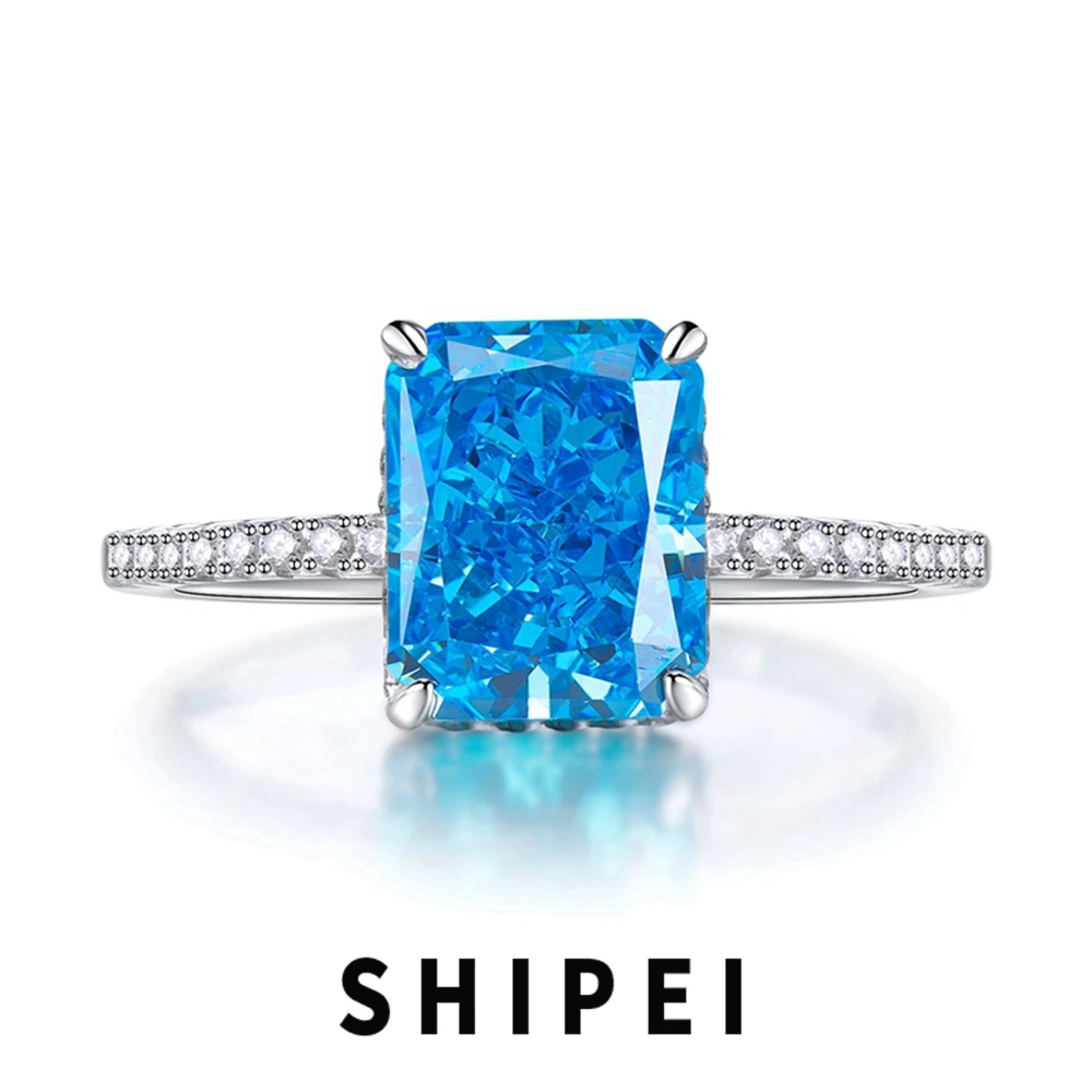 

SHIPEI Solid 925 Sterling Silver Crushed Ice Cut Aquamarine Amethyst Gemstone Wedding Engagement Fine Jewelry Ring for Women