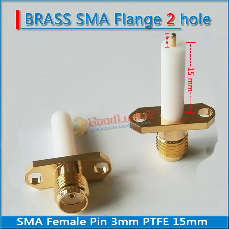SMA Female plug Pin 3mm PTFE 15mm With 2 hole Flange Chassis Panel Mount deck Solder Copper Brass GOLD Straight RF Connector
