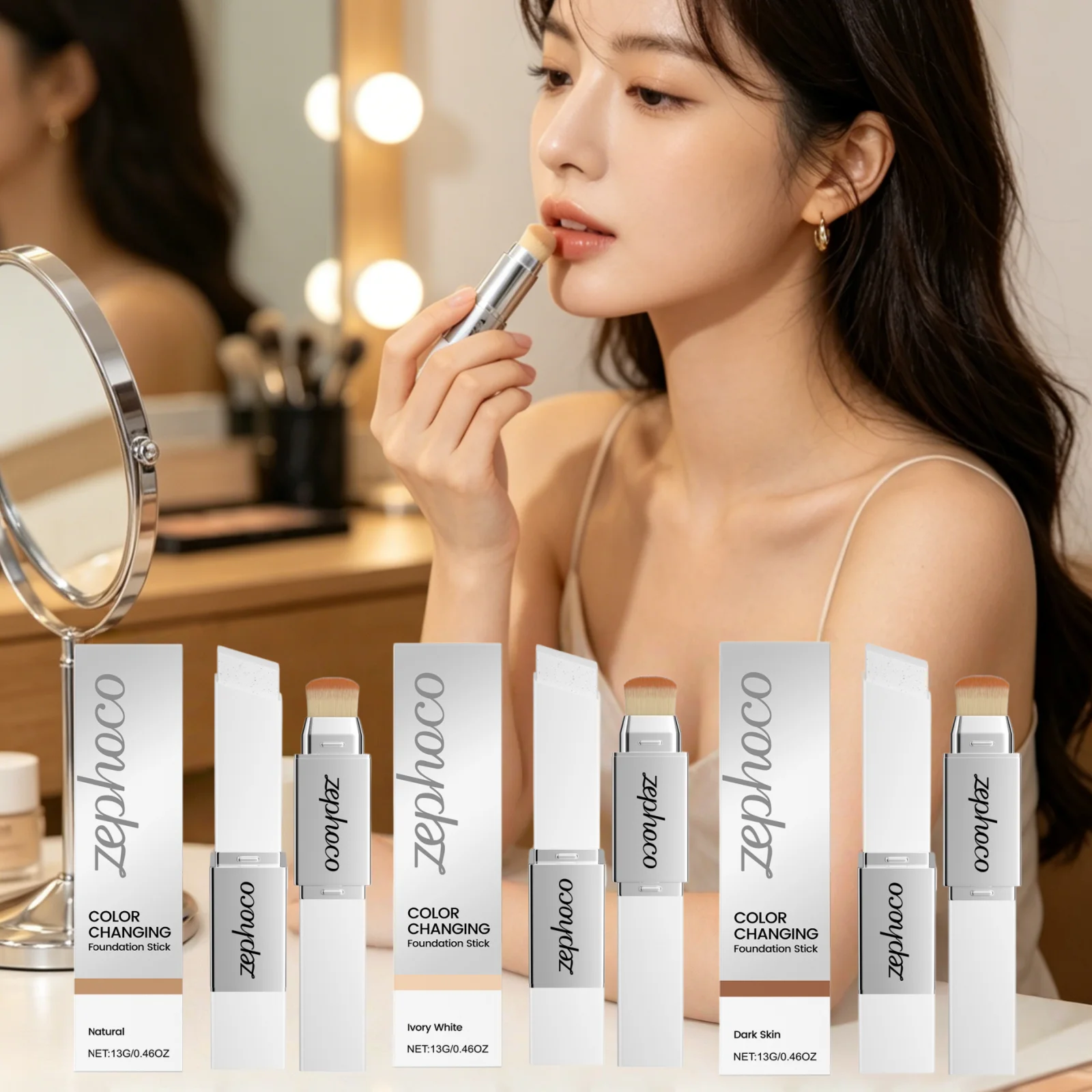 Zephoco Color Changing Foundation Stick Power Concealing Poreless Finish Even Skin Tone Waterproof Dual Ended Foundation Stick