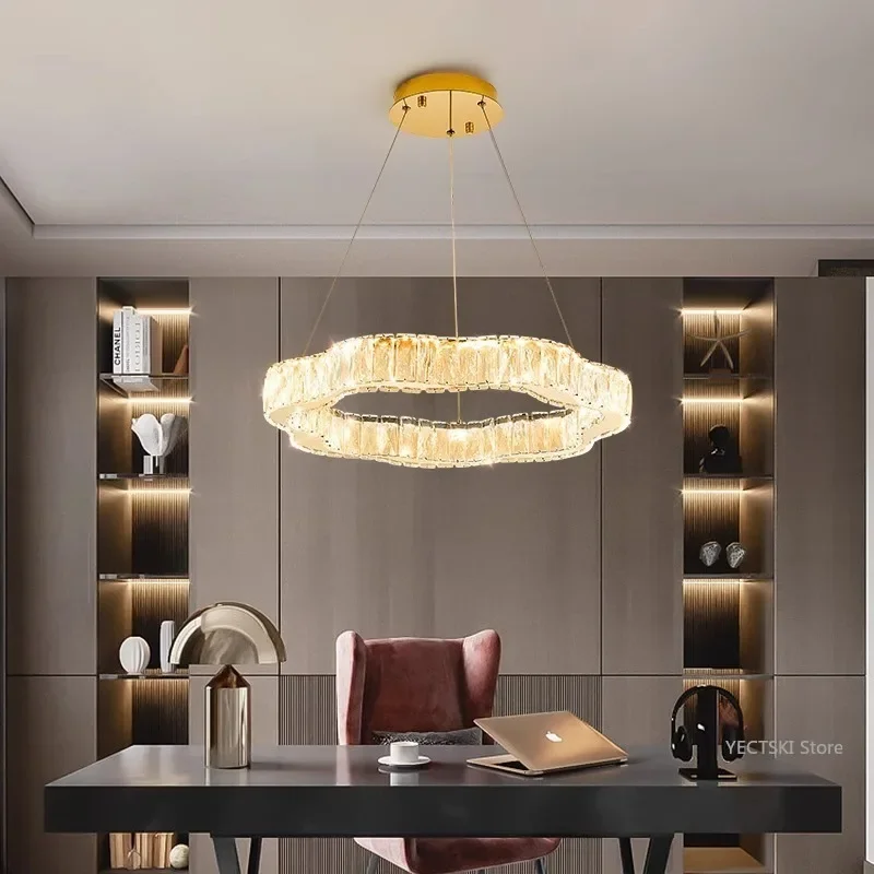 GHJUYIOL Living room light luxury crystal chandelier Hall main light Simple modern creative double-layer flower shaped restauran