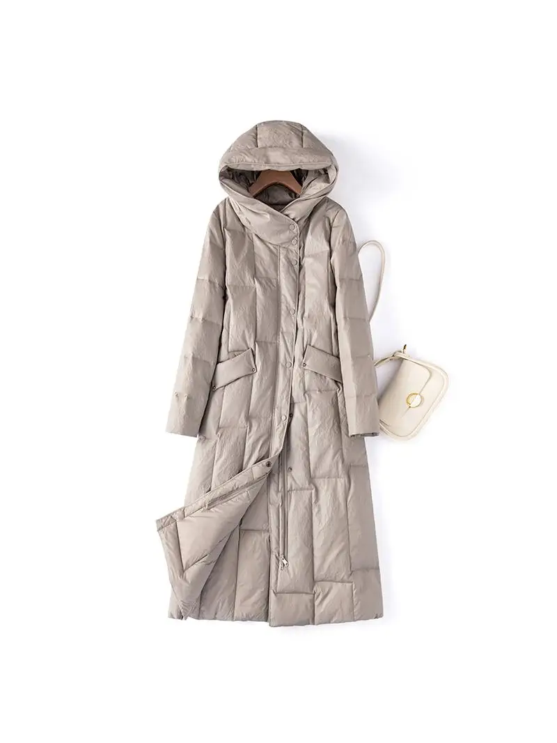 Winter 2025 Women's Leather down Jaet Hooded Thiened Large Size Coat Medium Length Loose Fit Fur Outerwear eepskin