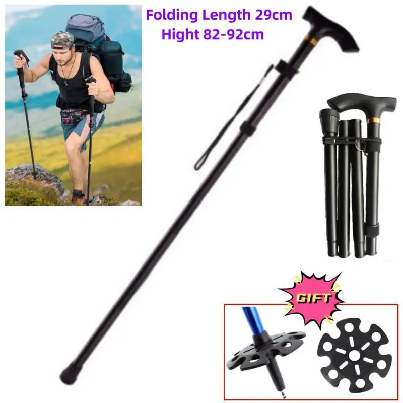 Multifunction Walking Stick Trekking Poles Telescopic Fold Crutches Hiking Stick Crutch Elderly Metal Stick Walking Cane Outdoor