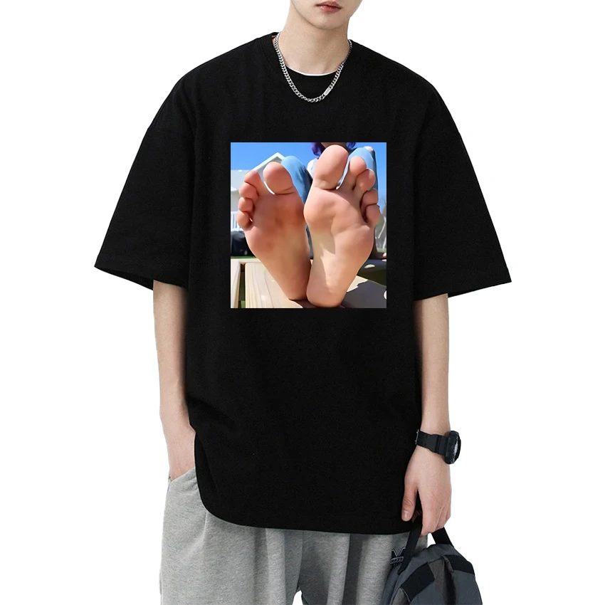 

2025 New in Funny men with foot fetish Harajuku T shirt Summer Men Women Trend Y2k short sleeve T-shirts Unisex 100% Cotton Tops