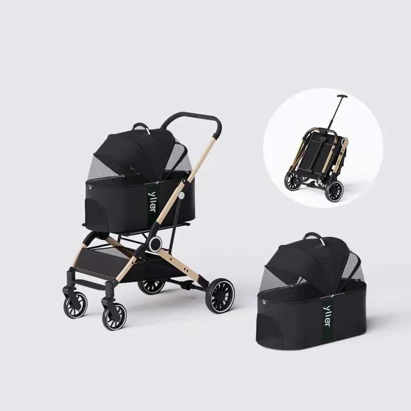 2024 ใหม่กลางแจ้งที่ถอดออกได้ล้างทําความสะอาดได้ Multifunctional Luxury Pet รถเข็นเด็กแบบพกพา Travel สัตว์เลี้ยงแบกตะกร้า