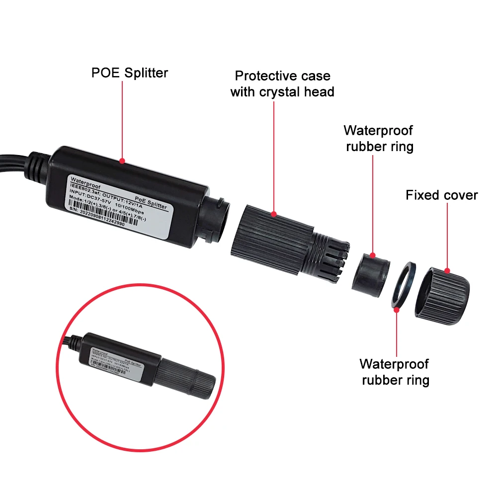 48V to 12V Waterproof POE Splitter 10/100M IEEE802.3 AF Standard Power Adapter Cable Supply Injector for IP Camera extend