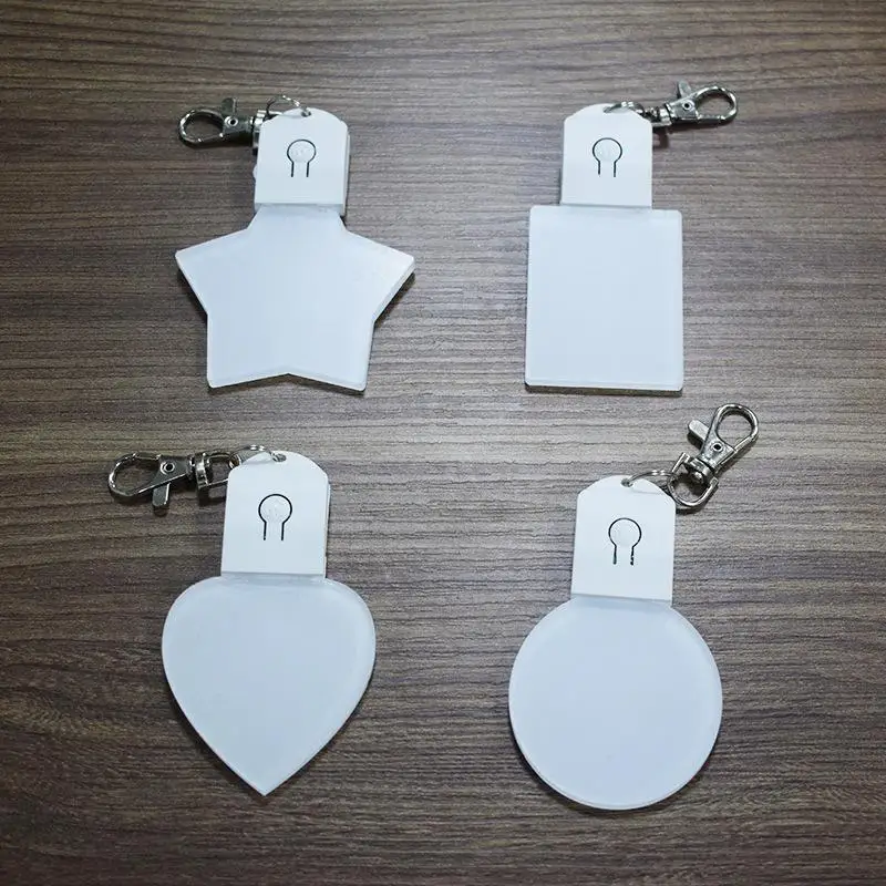 Blank Sublimation Acrylic LED Keychain 7 Color Light Easy To Sublimate Glowing Pendant for DIY Craft Gift Bag Charms
