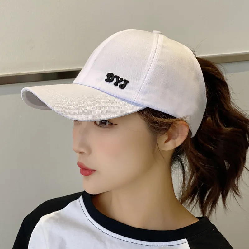 Empty Top Poly-Cotton Baseball Cap For Women - High Ponytail Sun Hat, Adjustable UV Protection Visor Cap Trendy Summer Girls Hat