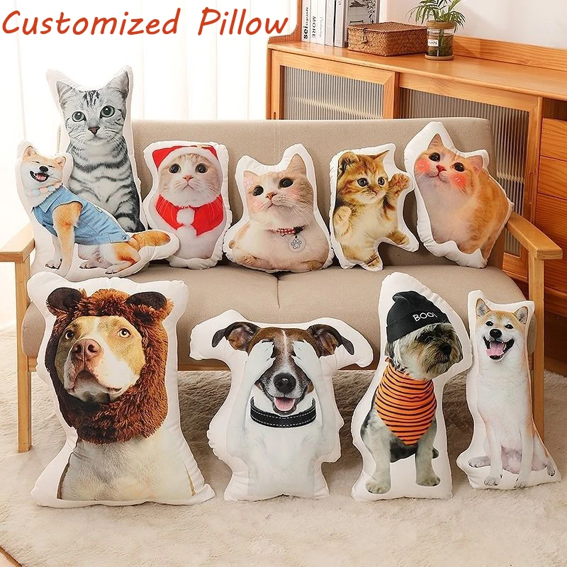 DIY Personalized Photo Custom Cushion 3D-Printed Pet Dog Cat Plush Pillow Stuffed Animal Pillow for Sofa Bed Decor Birthday Gift