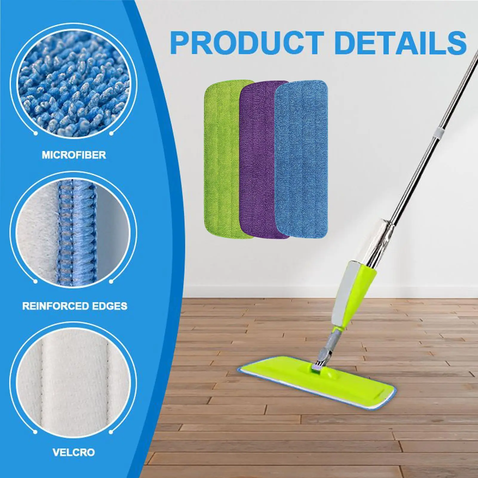 Mop Pads Reusable Wooden Floor Cleaning Cloth Foldable Mop Cloth Replacement For Commercial Bathroom Living Room Hardwood