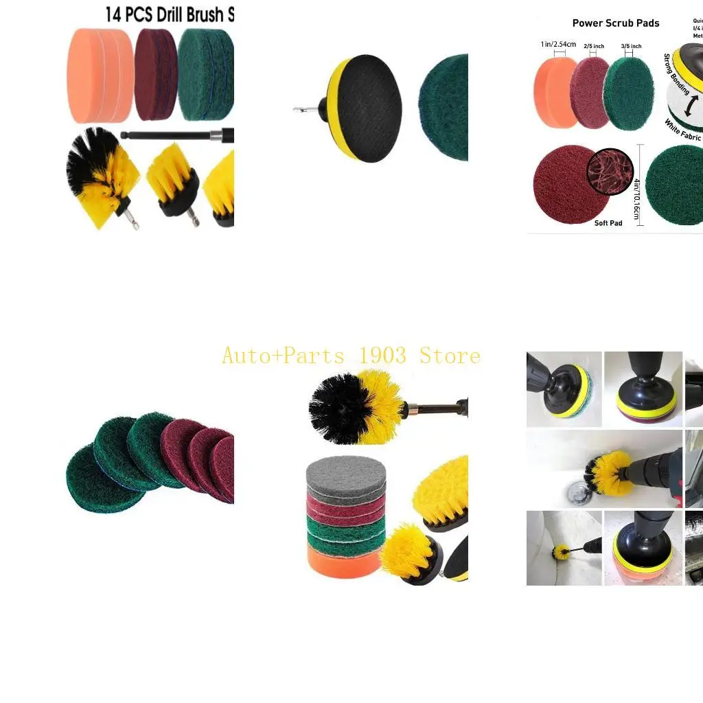 

E21C 12Pcs Drill Brush Attachment Set Power Scrubber Wash Cleaning Brushes Tool Wheel for Rim Dashboard Cleaning Brush