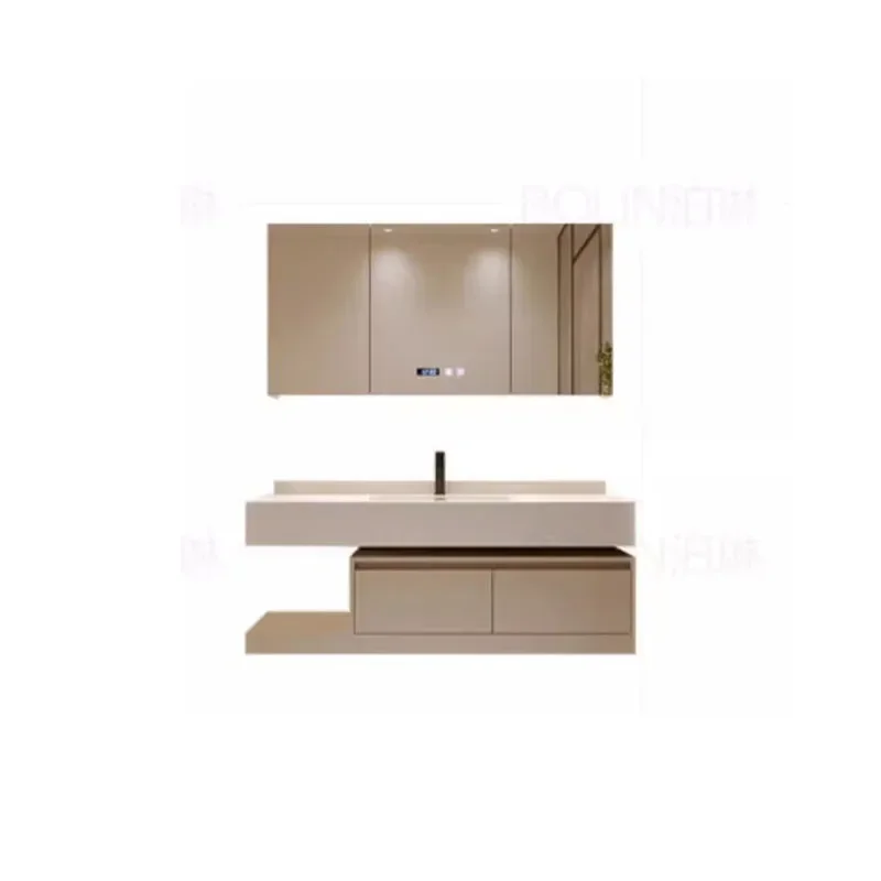 Luxury Cream Style Hotel Bathroom Cabinet Combination Rock Plate Seamless Basin Bathroom Toilet Furniture for YX50BC