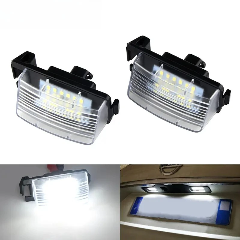 2Pcs LED License Number Plate Lights Lamp For Nissan Versa 4D 5D Livina GTR R35 Cube Z12 370Z Z34 Leaf For Infiniti G35 G37