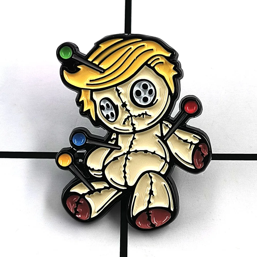 Strange Stitching Cotton Doll Badge Mysterious Terrifying Nail Needle Puppet Enamel Pin Halloween Backpack Decoration Brooch