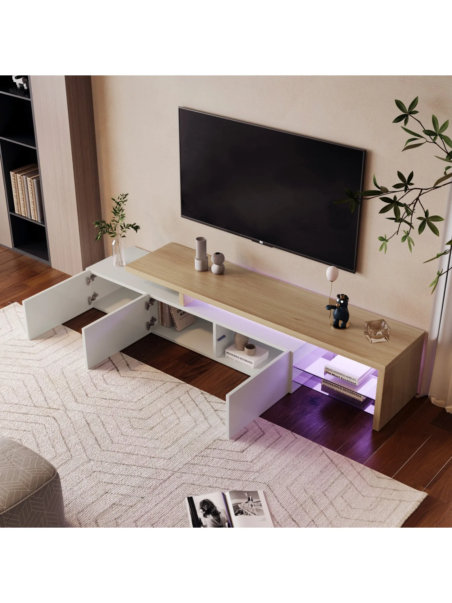 Rosahqnda TV-kast met LED, 200x39x42cm, TV-lowboard, TV-standaard, TV-meubel, TV-dressoir, woonkamer, eetkamer - afbeelding 2