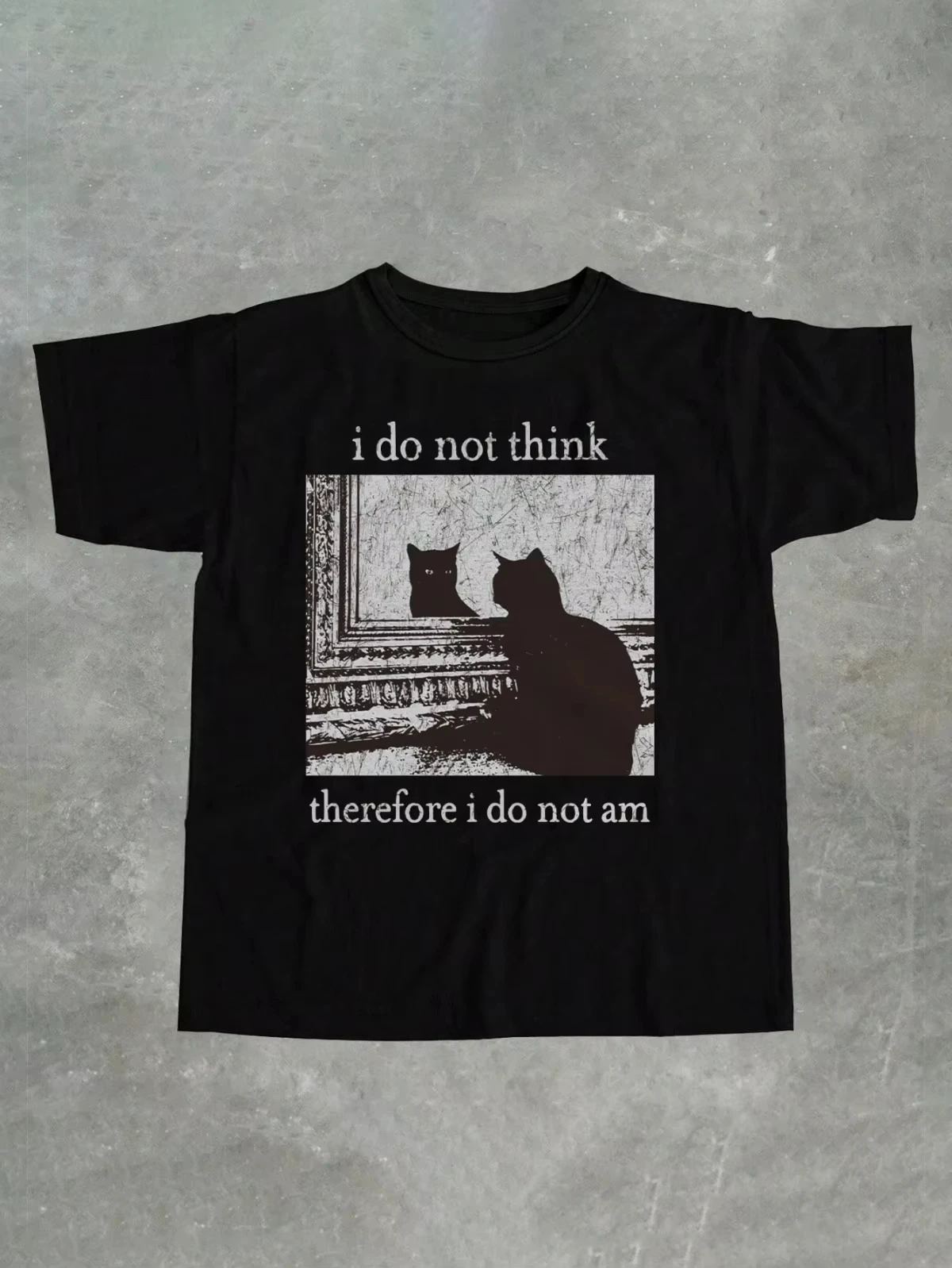 

Women's and Men's I Do Not Think Therefore I Do Not Am Letter Cat Funny Meme Graphic Printed Round Neck T-Shirt Summer Autumn