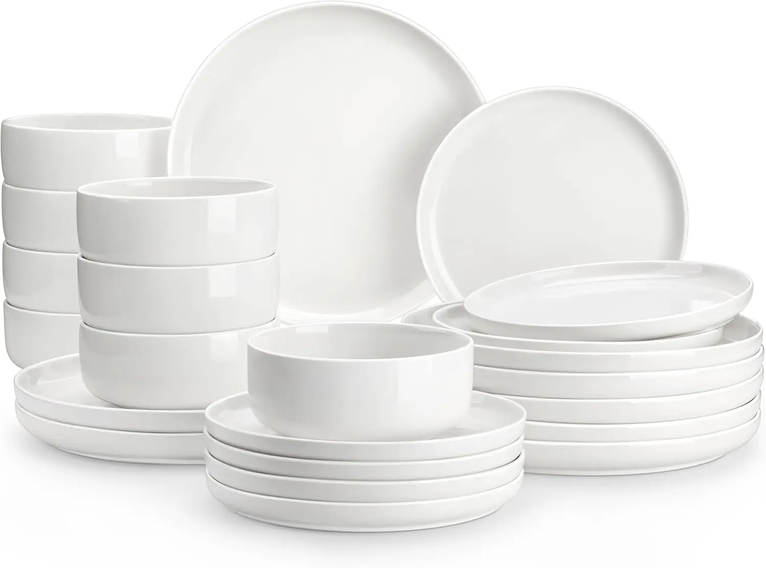 

24-Piece Porcelain Dinnerware Set for 8, Microwave & Dishwasher Safe, Modern White Kitchen Ware
