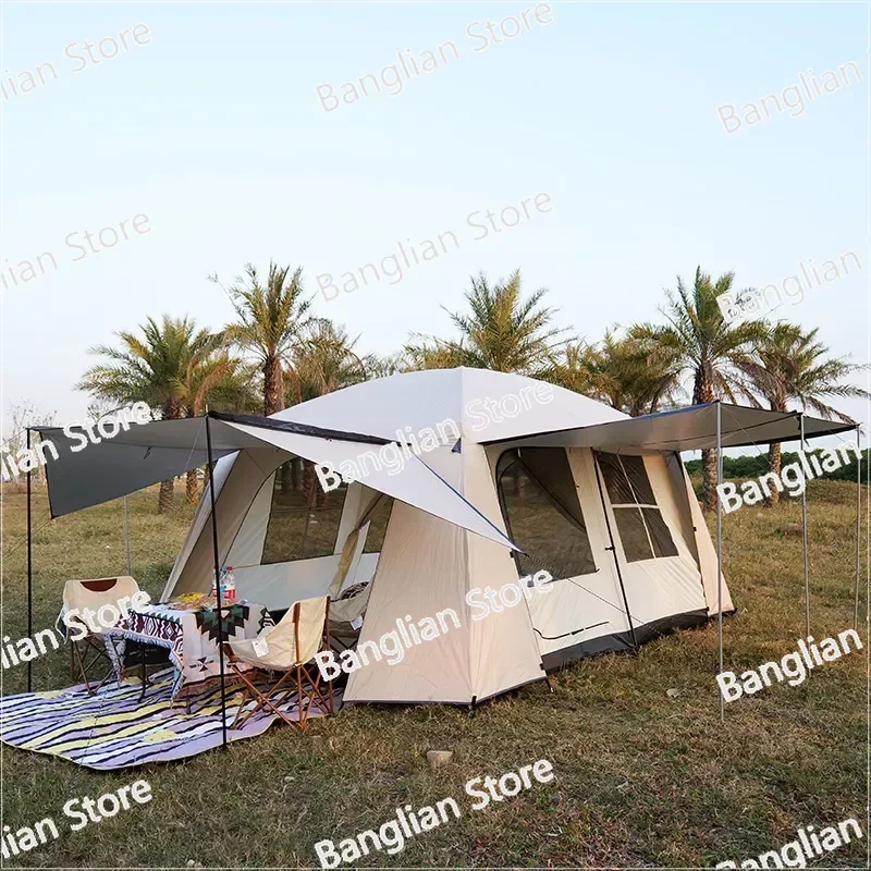 8-12 Person Automatic Fast Opening Double Decker Tent Family Self Driving Tour, Two Bedroom, One Living Room Camping Equipment