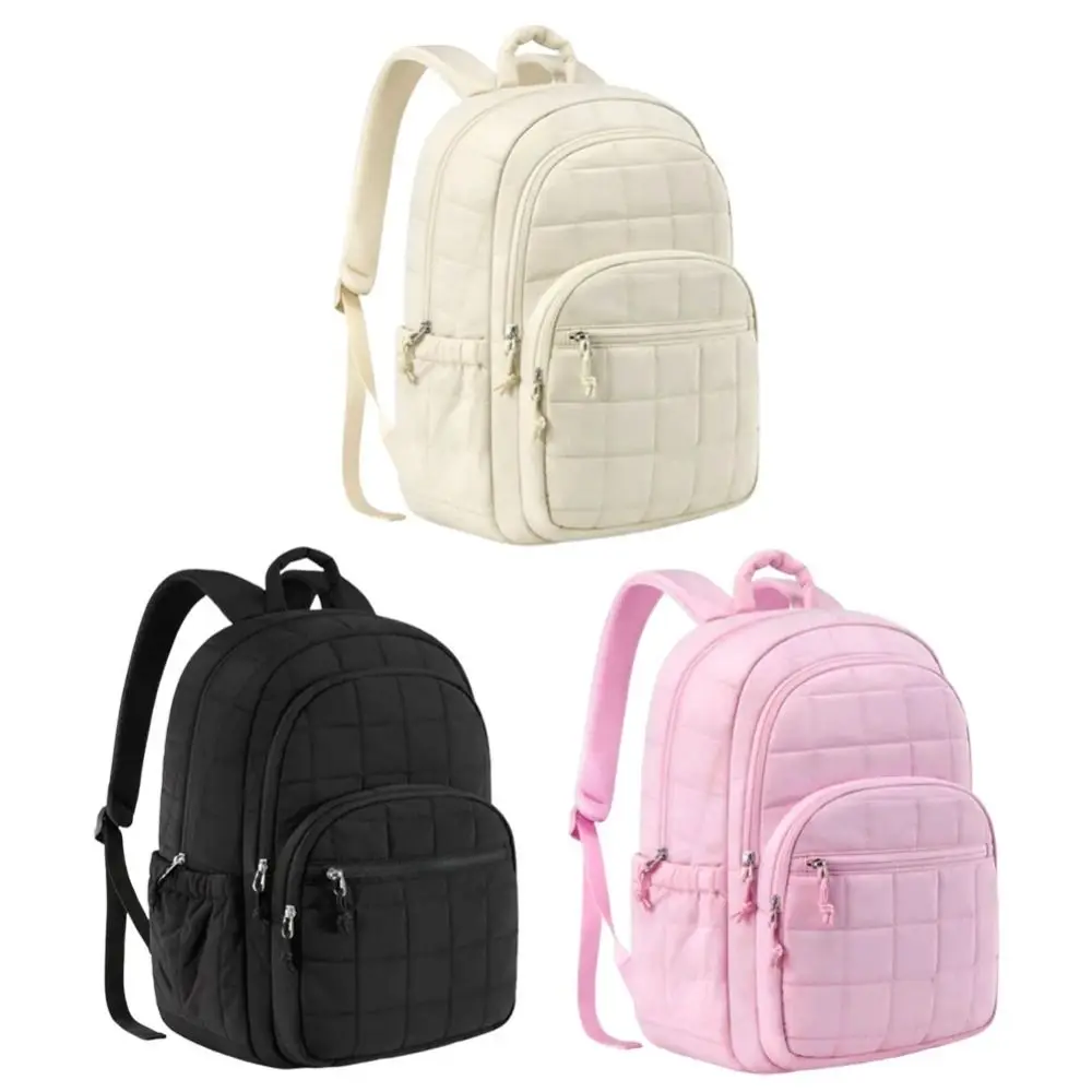 Creative Travel Backpack Quilted Plaid Waterproof College Student Backpack Durable Solid Color Cartoon Shoulder Bag Daily Use
