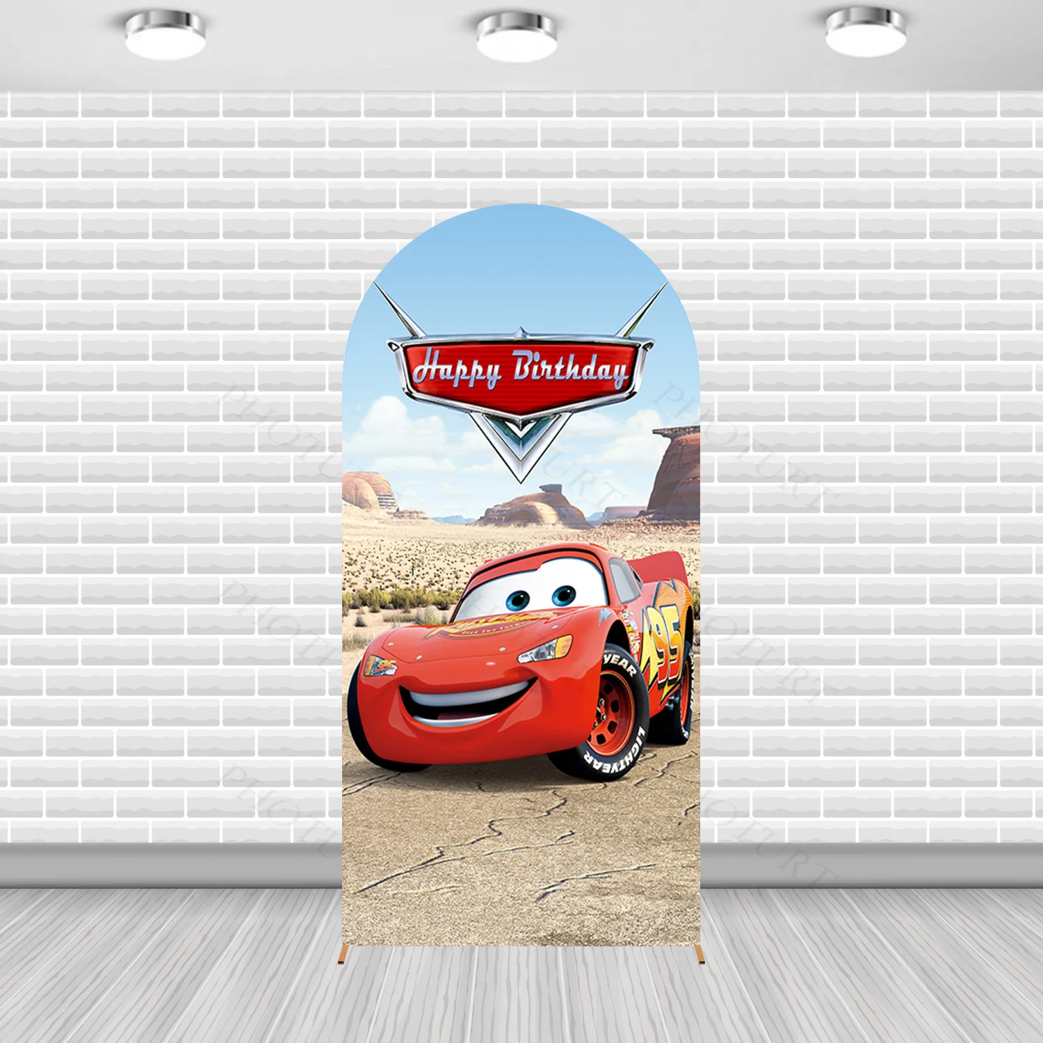 Arch Disney Cars McQueen Background Kids Birthday Party Backdrop Red Double Side Polyester Arch Banner Photography Props