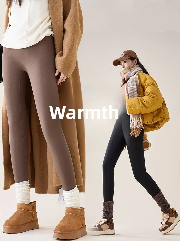 Calças femininas de cintura alta com forro de fce, calças de ioga de pele de arca, leggings de emagrecimento, calças quentes de inverno de alta elasticidade