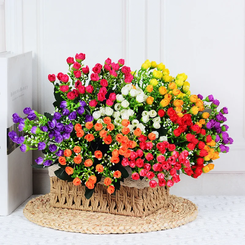 

Simulation Flower Multicolor Milan 6 Head Milan 36 Small Rose Bud Flower Arrangement Potted Material Home Living Room Table Deco