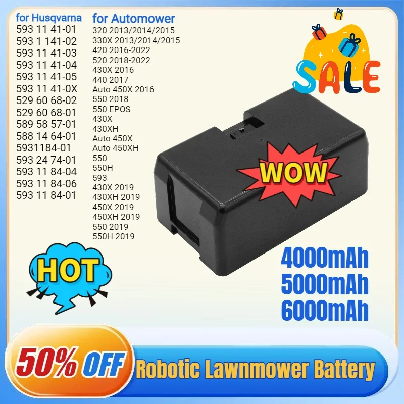 SWZY 18V 4000mAh-6000mAh Robotic Lawnmower Replacement Battery for Husqvarna Automower 330X 2013 for Automower 420 593 11 41-01