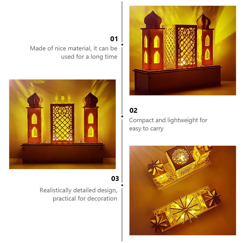 

1 set 1 Set Decoration Diy Wooden Eid Mubarak Lamp Led Night Light For Islam Party Supplies Home Party Islamic Decor