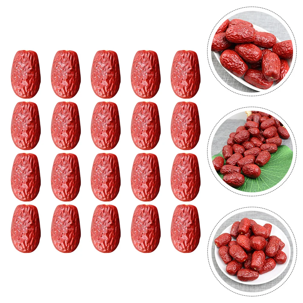 20 Pcs Simulation Jujube Model Decor Artificial Red Models Fake Fruits Realistic Ornaments Pvc Photography Props