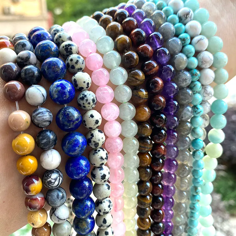 Natural Stone Amethyst Green Jade Agate Rose Quartz Apatite Turquoise Round Bead for Jewelry Make Diy Women Bracelet Accessories