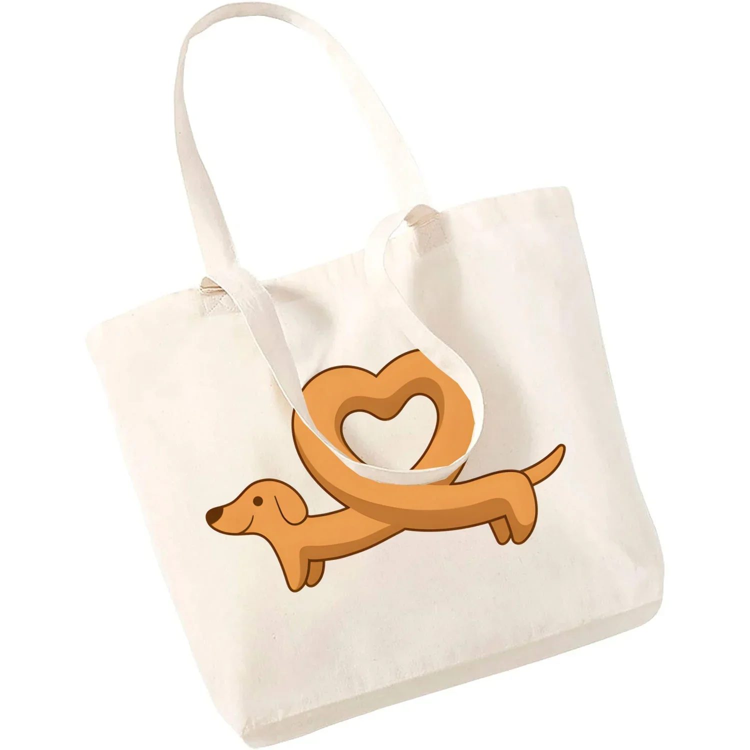 

Женская сумка на плечо в стиле Харадзюку, повседневная Холщовая Сумка-тоут с принтом в виде милой собаки, таксы, черного цвета