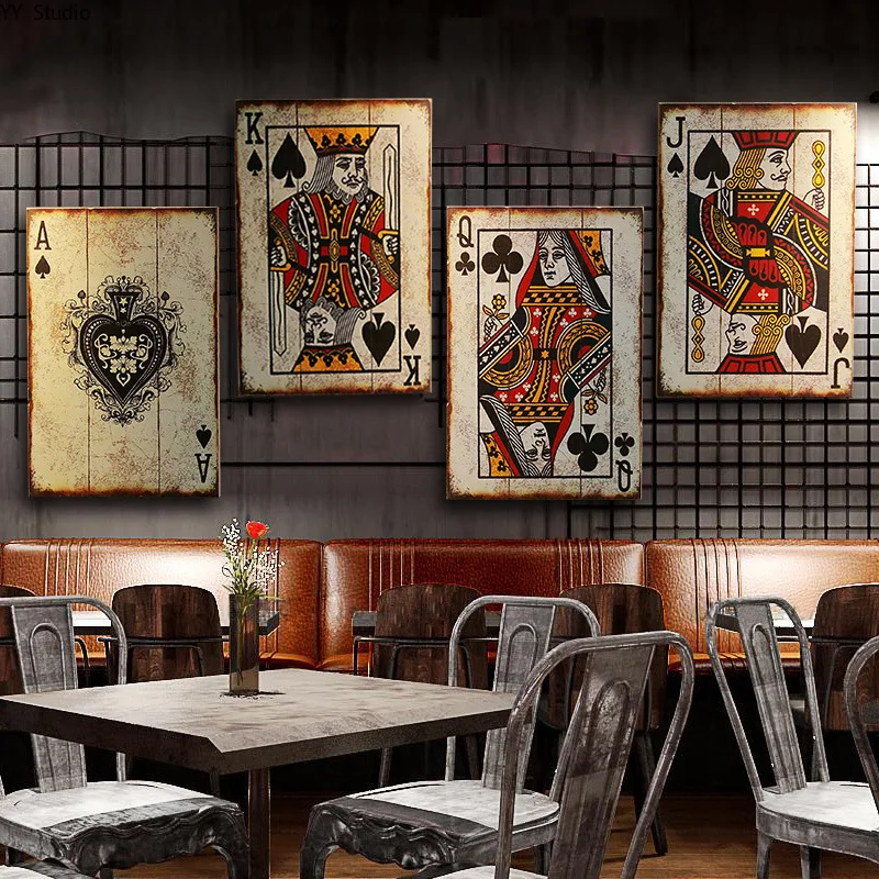 Retro Playing Cards Wall Decoration Creative Wooden Bar Cafe Restaurant Wall Decoration Hall Painting Home Decoration