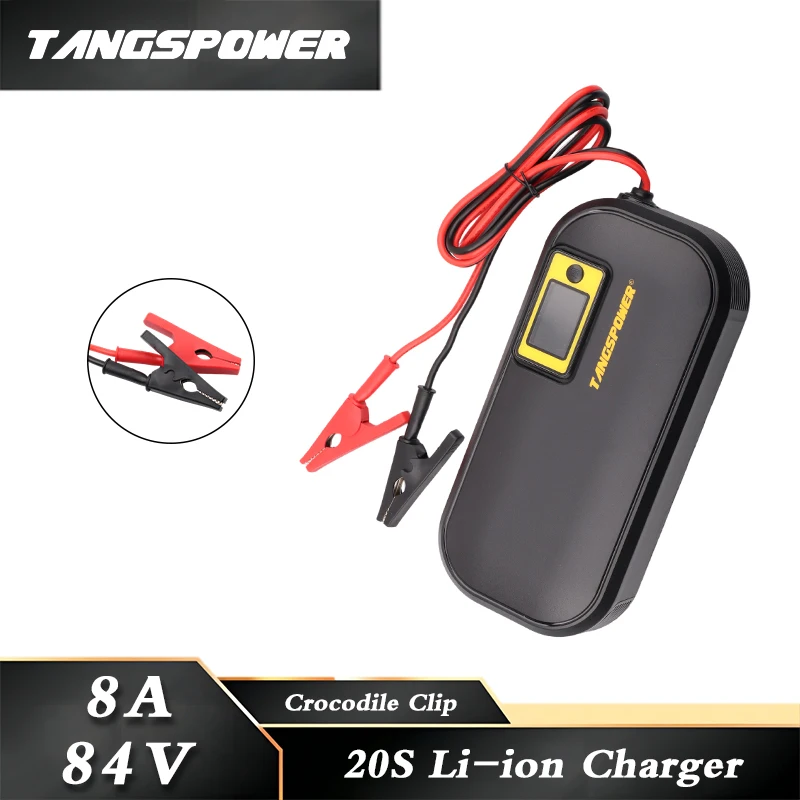 84V 8A Lithium Battery Smart Charger For 20S 8A Li-ion Battery Pack Fast Charging With Cooling Fan Crocodile Clip Connector