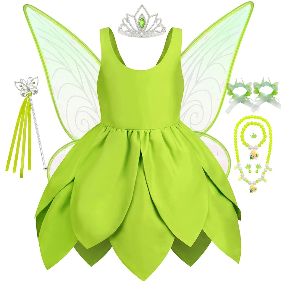 

Girls Tinker Bell Costume Kid Green Fairy Princess Fancy Tinkerbell Dress Birthday Party Halloween Cosplay Spirit Outfits 2-10