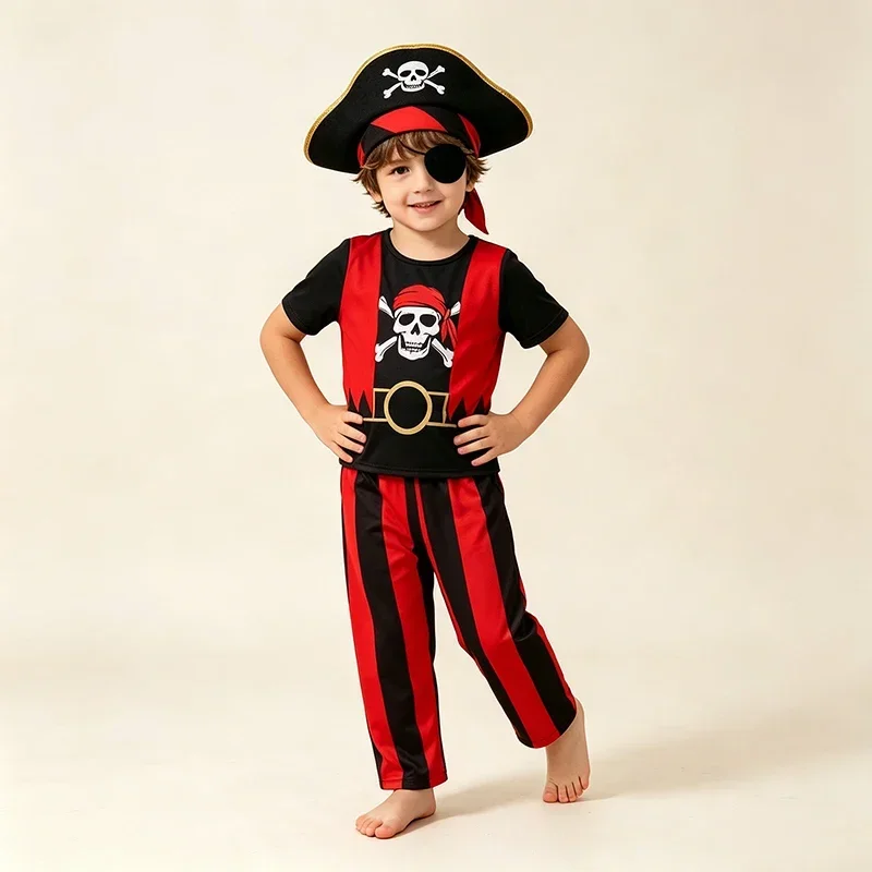 Jungen Piratenkostüm-Set Kurzarm-Oberteil Lange Gestreifte Hose Halloween Trick-Or-Treat Geburtstags-Party-Outfit – Detail 10