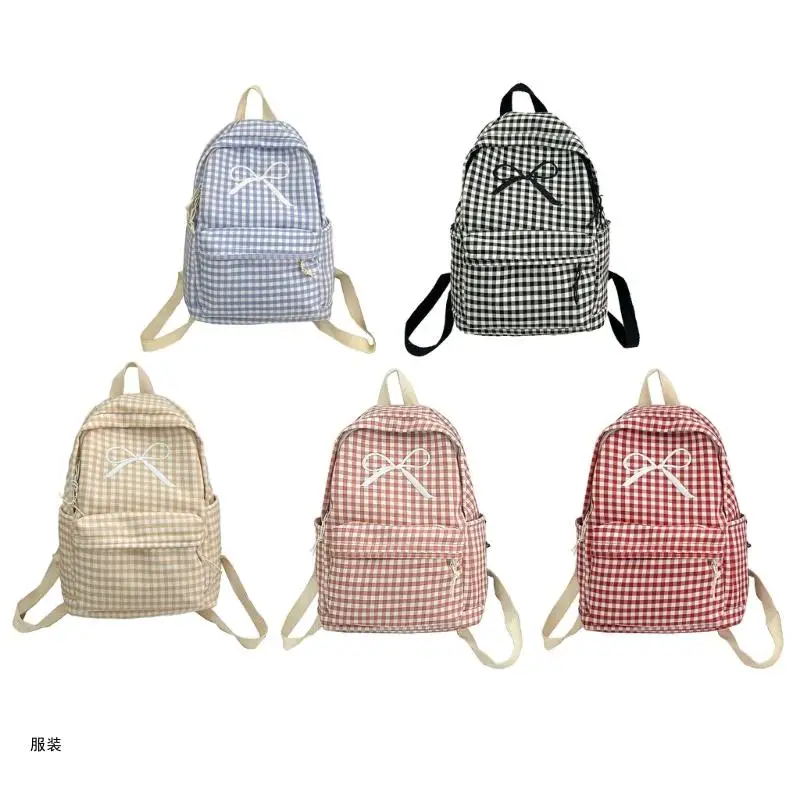 

D0UD Aesthetic Checkered School Bag Large Capacity Backpack for Women Girl Book Bag