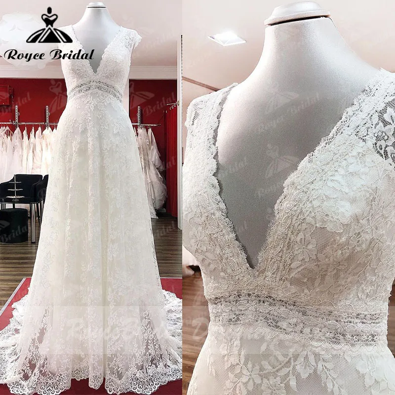 

Roycebridal Robe De Mariee Vintage Wedding Dress V Neck Cap Sleeve Lace Open Back A Line Bridal Gowns Custom Made Civil 2025