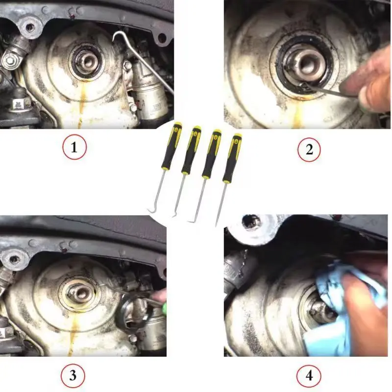 4-teiliges Set mit langem Pick- und Haken, Dichtungsabzieher, Pick-Werkzeuge zum Entfernen von Auto-Auto-Öldichtungs-O-Ring-Dichtungswerkzeugen – Detail 6