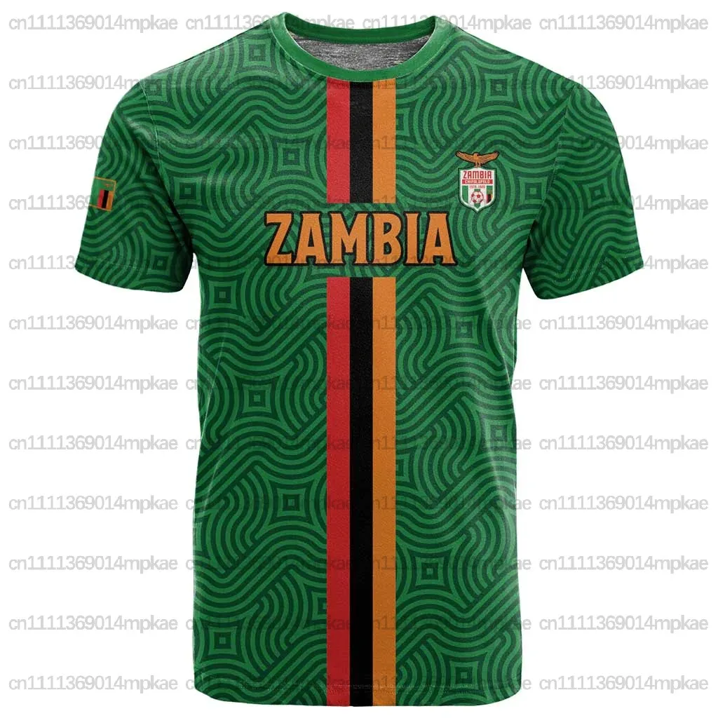 Summer Men's Everyday Versatile Top, Men's Sports Zambian T-Shirt, Fashionable Printed Crew Neck Short Sleeve Top