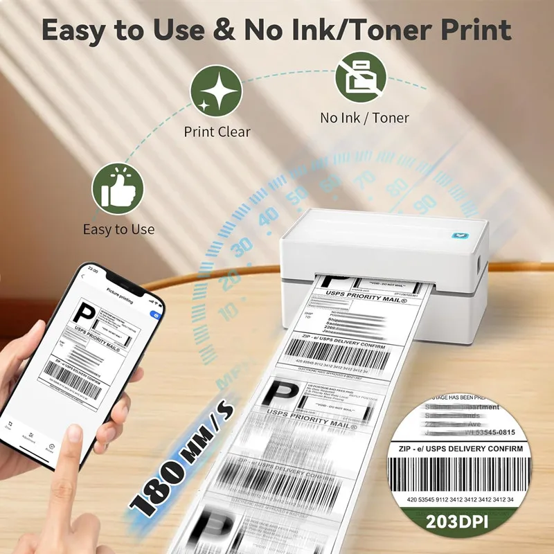 Printer label pengiriman ekspres 4x6 USB Bluetooth, printer label termal stiker kustom, mendukung Android, IOS, Windows, dan Mac