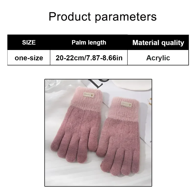 Womens Winter Warm Knitted Gloves Plush Knitted Autumn and Winter Warm Double Layer Thick Gloves Touch Screen Ski Gloves