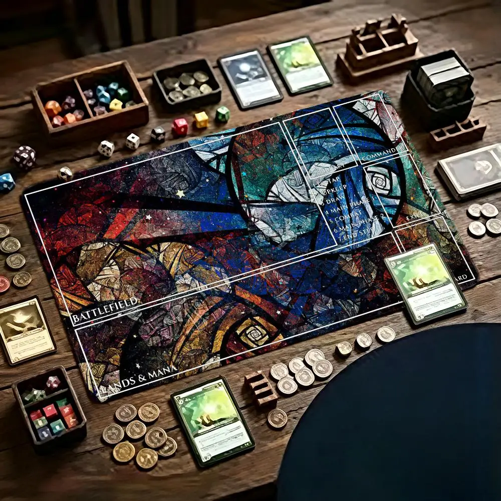 Stained Glass Cosmic Spiral Star TCG Playmat 35X60CM Trading Mat Non-Slip Durable Stitched Edge Three Templates Available
