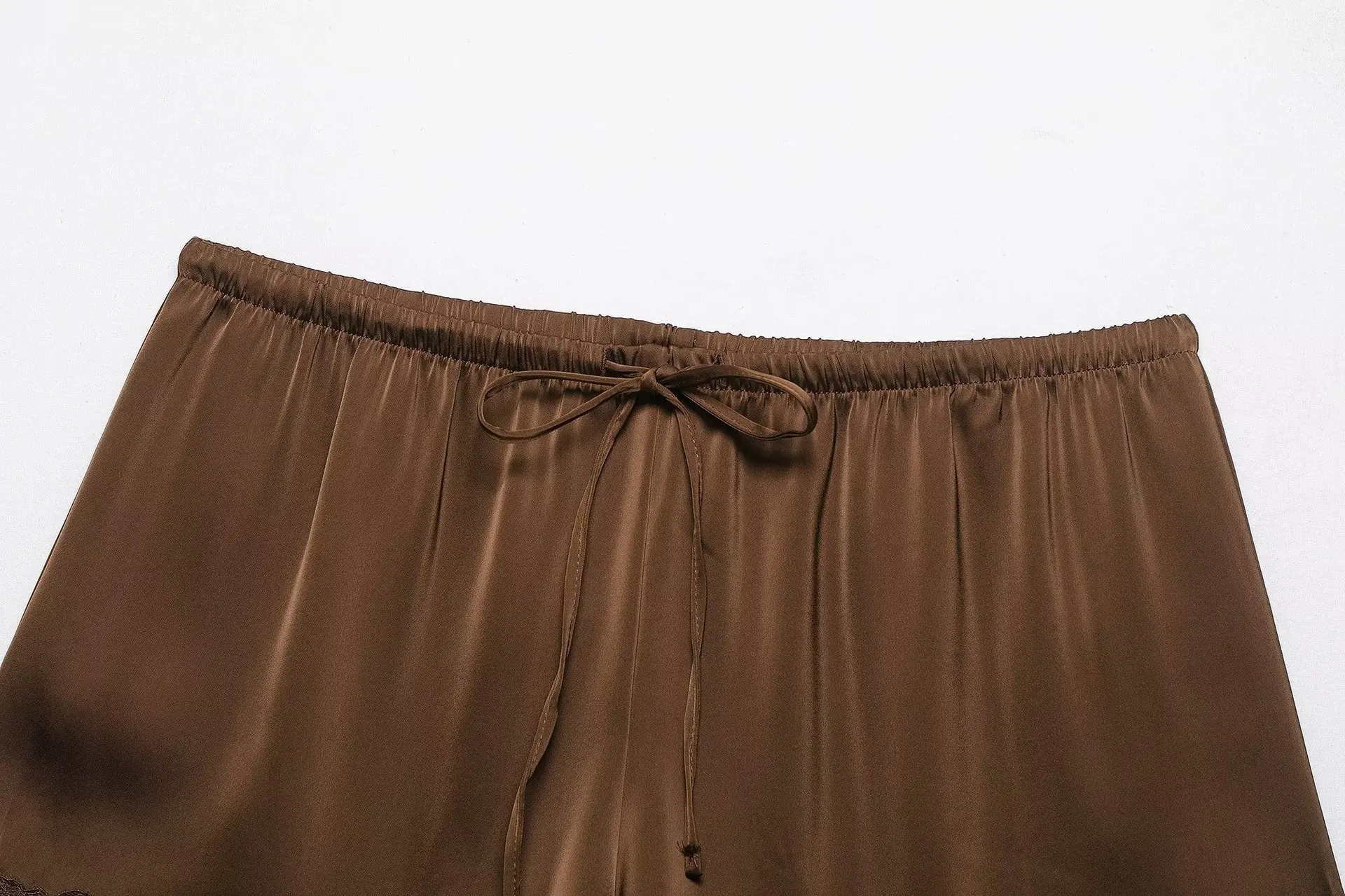 Women Solid Satin Mini Shorts, Stretchy Waist Lace Patchwork Casual Summer Shorts 2026