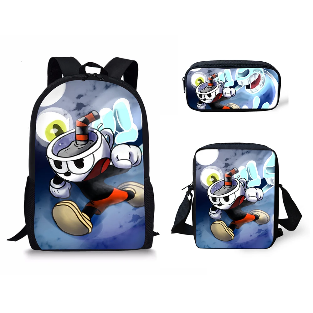 

Popular Youthful Cuphead Pattern 3D Print 3pcs/Set Student Travel bags Laptop Daypack Backpack Shoulder Bag Pencil Case
