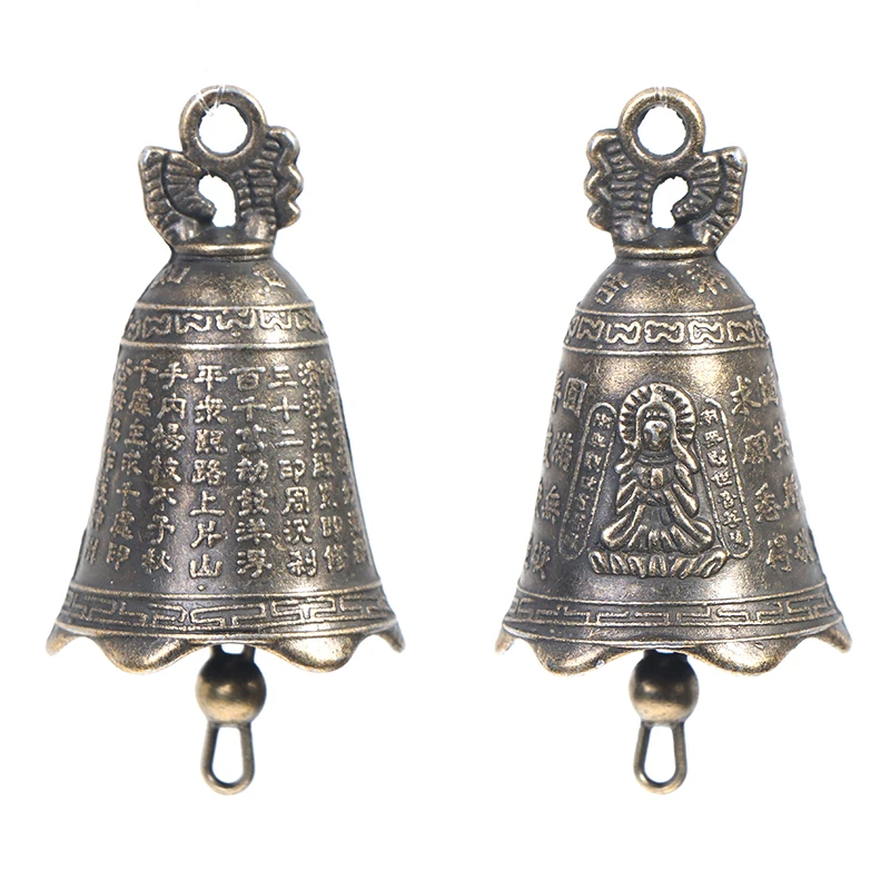 

2pcs Antique Bell Mini Brass Copper Sculpture Pray Guanyin Bell Shui Feng Bell Buddhism Garden Home Decoration Pendant