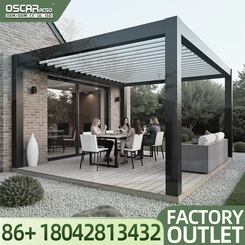 4x4m Heavy Wind Resistant Backyard Decor Oversized Aluminum Frame  Retractable Screen Steel Sunshade Gazebo 3 Season Greenhouse