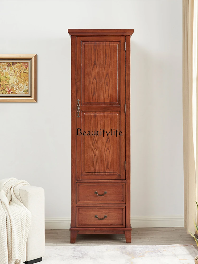 Single-Door Wardrobe Small Solid Wood Narrow Wardrobe Bedroom Simple Storage Storage Cabinet Household Gap