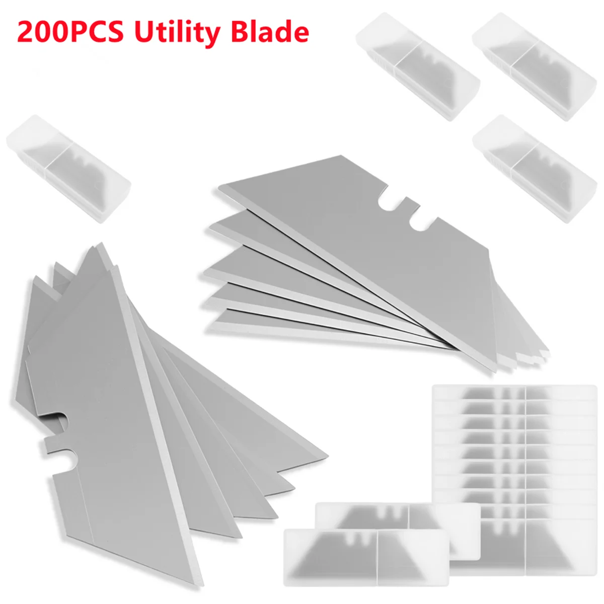 200Pcs Trapezoidal Blade Replacement Blade Carbon Steel Blade DIY Art Craft Cutter Tool Multitool Blade with Box Cutting Tools