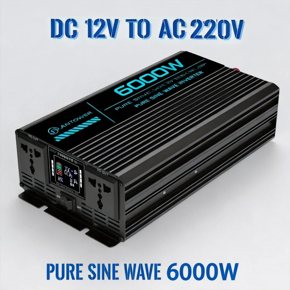 Pure Sine Wave Inverter 12V/24V 220V 1000W 2000W 3000W 4000W 5000W 6000W DC To ACPower Converter Charger LCD  Car Solar Inverter