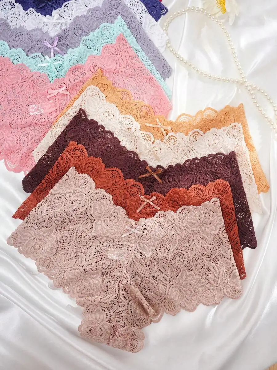 

12pcs Lace Trim Triangle Panties For Women