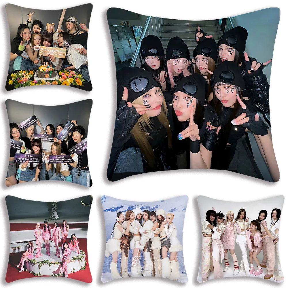 

Kpop X-Xg Pillow Covers Cartoon Sofa Decorative Home Double-sided Printing Short Plush Cute Cushion Cover